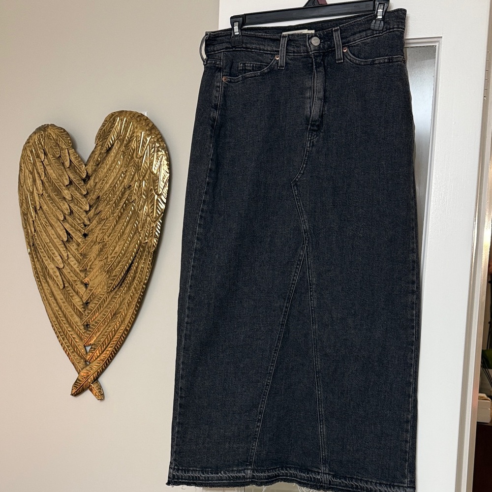 Classic Black Denim Distressed Skirt